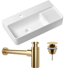 Комплект Раковина Lavinia Boho Bathroom Sink Slim 33311011 + Донный клапан Wellsee Drainage System 182141000 золото + Сифон 182106000 золото