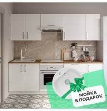 Кухонный гарнитур Domaci Болонья, 240 см, фасад белый, ручка хром, столешница дуб вотан KUH-1000011
