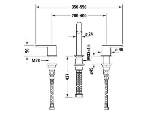 Duravit C.1 Смеситель для раковины, 3 отв., излив 160мм, цвет: хром. C11060004010