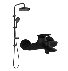 Душевой комплект Смеситель STWORKI Молде S23100BK матовый черный + Стойка S23180BK