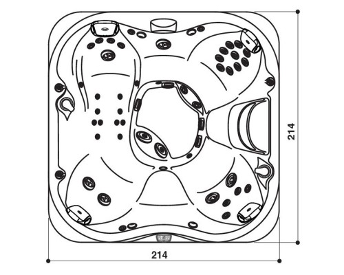 Jacuzzi J355 Минибассейн 214х214х94см, отдельностоящий, каскад, посветка, нагреватель, массажный подголовник, панель Brushed gray, цвет акрила: Platinum. ZC12ZU0EW40