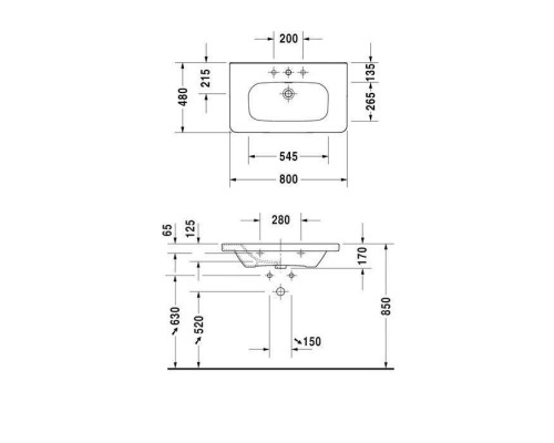 Duravit DuraStyle Раковина 80х48 см, без отв., с переливом, цвет: белый. 2320800060