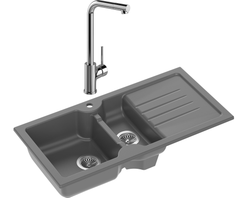 Комплект Мойка кухонная Domaci Сиена 54100-112 антрацит + Смеситель Ливорно WFD05002K