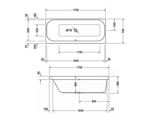 Duravit Happy D.2 Ванна акриловая 170х70x46см, прямоугольная .встраиваемая версия , с наклоном для спины слева, цвет: белый. 700310000000000,  7912210000001000