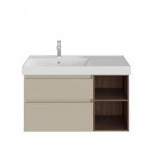 Тумба под раковину KERAMA MARAZZI Cubo 90, левая подвесная, с ящиками и полкой, лимо матовая, структурированный орех