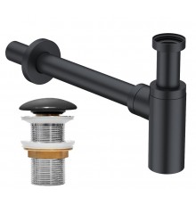 Комплект Донный клапан IDDIS Optima Home OPHBM00i88 черный матовый + Сифон OPTBL00i84 32 мм, бутылочный, матовый черный