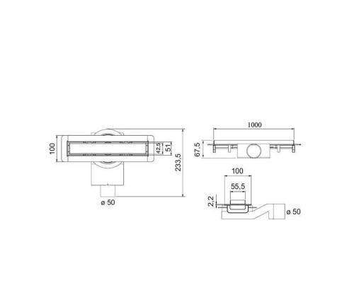 Plumberia Selection Трап душевой PS MODULAR 4x100 2устор. накладка из нерж.стали, комбинир.затвор с горизонт. выпуск Ду 50мм,40л/мин, цвет: нержавеющая сталь. PSM100MT