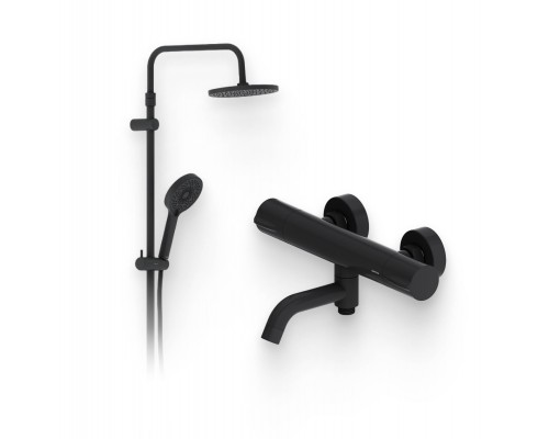 Душевой комплект Термостат Damixa Scandinavian Pure 363000300 для ванны с душем, черный + Стойка Apollo 947000300 черная матовая
