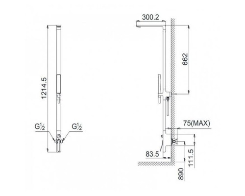 TOTO Showers Душевая стойка с термостатическим смесителем 220x586x1200мм, SMA, Comfort Wave, Warm Spa, цвет: хром (без шланга и ручного душа). TBW01404R