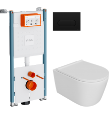 Комплект Унитаз подвесной DIWO Архангельск 0800 + Инсталляция VitrA V-Fix Core 732-5800-01PV + Кнопка Root Round 740-2211 черная матовая