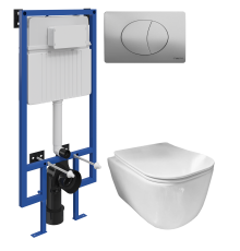 Комплект Унитаз подвесной Ceramicanova New Day CN3005 с микролифтом, безободковый + Инсталляция STWORKI + Кнопка 230823 хром матовый