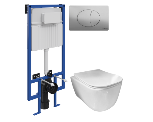 Комплект Унитаз подвесной Ceramicanova New Day CN3005 с микролифтом, безободковый + Инсталляция STWORKI + Кнопка 230823 хром матовый Комплект Унитаз подвесной Ceramicanova New Day CN3005 с микролифтом, безободковый + Инсталляция STWORKI + Кнопка 230823 хром матовый