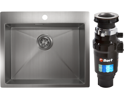 Комплект Мойка кухонная Granula 5951, сталь сатин + Измельчитель Bort Master Eco 91275752