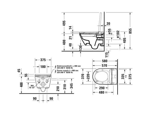 Duravit D-Neo Унитаз подвесной 37x57см., SensoWash c крышкой-биде, пульт ДУ, подогрев, подсветка, 220в, цвет: белый. 654000012004300 Duravit D-Neo Унитаз подвесной 37x57см., SensoWash c крышкой-биде, пульт ДУ, подогрев, подсветка, 220в, цвет: белый. 654000012004300