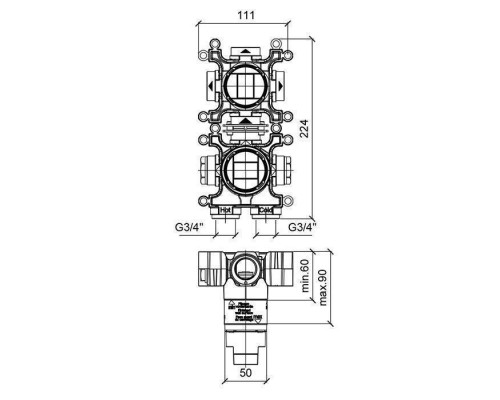 Almar Modular Встраиваемая часть однорычажного смесителя с переключателем на 3 положения, вертикальный модуль. E186906 Almar Modular Встраиваемая часть однорычажного смесителя с переключателем на 3 положения, вертикальный модуль. E186906