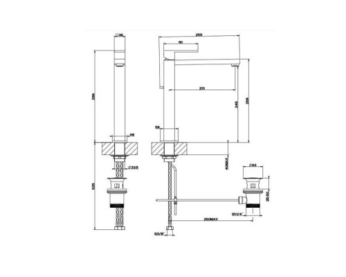 Gessi Rettangolo Смеситель для раковины, 1 отв., с донным клапаном, цвет: Black XL. 11923#299