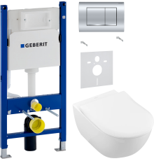 Комплект Унитаз подвесной Villeroy   Boch Subway 2.0 5614R201 alpin + Шумоизоляция Geberit 156.050.00.1 + Инсталляция Duofix Delta 458.163.21.1 с кнопкой смыва, хром