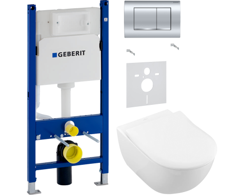 Комплект Унитаз подвесной Villeroy   Boch Subway 2.0 5614R201 alpin + Шумоизоляция Geberit 156.050.00.1 + Инсталляция Duofix Delta 458.163.21.1 с кнопкой смыва, хром