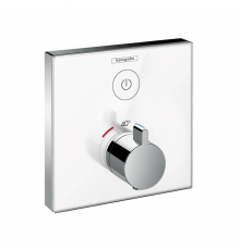 Hansgrohe ShowerSelect Встраиваемый термостат для душа, 1 источник + кнопка для ручн.душа, стекло, внешняя часть, цвет: белый/хром. 15737400
