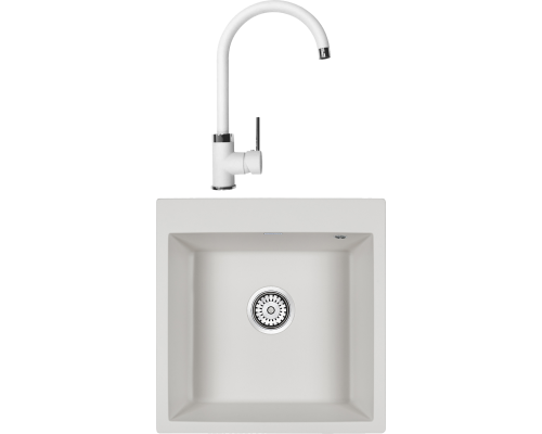 Комплект Мойка кухонная Paulmark Kante 50 PM105152-WH белый + Смеситель Domaci Солерно DC-3004 агат