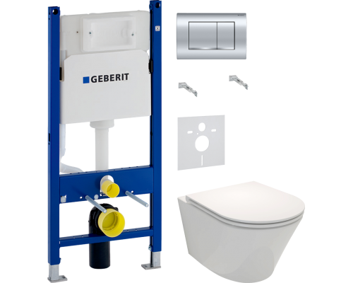 Комплект Унитаз подвесной Jacob Delafon Rodin+ EDY102-00 + Крышка E23280-00 с микролифтом + Инсталляция Geberit Duofix Delta 458.163.21.1 с кнопкой смыва, хром + Шумоизоляция 156.050.00.1