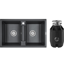 Комплект Мойка кухонная Paulmark Tandem 80/2PM238150-BL черная + Измельчитель Bone Crusher BC 910-AS
