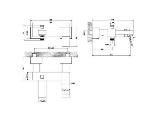 Gessi Rettangolo K Смеситель для ванны наружный, с автоматическим переключателем ванна/душ, цвет: хром. 53013#031