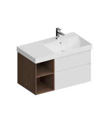 Тумба с раковиной KERAMA MARAZZI Cubo 90, правая белая матовая, структурированный орех
