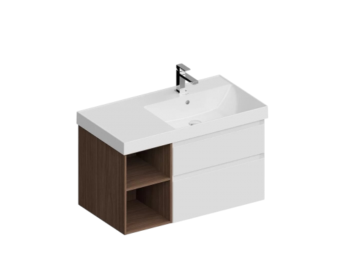 Тумба с раковиной KERAMA MARAZZI Cubo 90, правая белая матовая, структурированный орех Тумба с раковиной KERAMA MARAZZI Cubo 90, правая белая матовая, структурированный орех