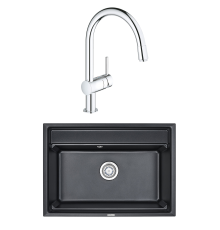 Комплект Мойка Granula Kitchen Space 7301, шварц + Смеситель Grohe Minta 3291800E хром