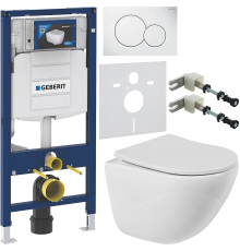Комплект Унитаз подвесной BelBagno Amanda BB051CHR безободковый + Крышка BB2031SC с микролифтом, петли хром + Инсталляция Geberit Duofix UP 320 111.300.00.5 + Кнопка Sigma 01 115.770.11.5 белая + Крепления 111.815.00.1 к стене + Шумоизоляция 156.050.00.1