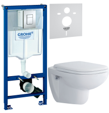 Комплект Унитаз подвесной Duravit D-code 45700900A1 безободковый + Инсталляция Grohe Rapid SL 38772001 3 в 1 с кнопкой смыва + Шумоизоляция 37131000