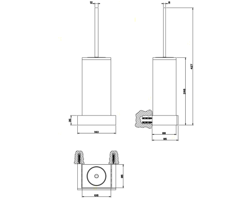 Gessi Rettangolo Ершик для унитаза подвесной, цвет: черный/белый. 20819#099