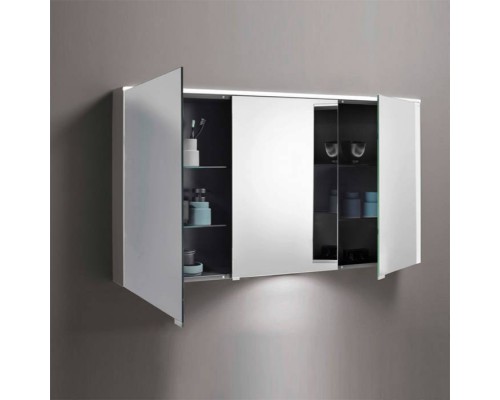 BURGBAD Eqio Зеркальный шкаф с LED подсветкой 5Вт IP24, 120х80х17см, 3 зерк. двери с обоих сторон, версия левая L, цвет: серый. SPGT120LF2010