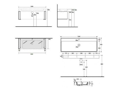 Kerasan Cento Раковина 120х45 cм, 1 отв., цвет: белый . 353401*1,  911801,  9129