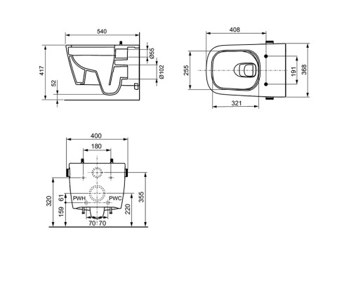 TECEneo Унитаз-биде подвесной 54х36х36см, безободковый, смыв Tornado, с крепежом, цвет: белый. 9700205