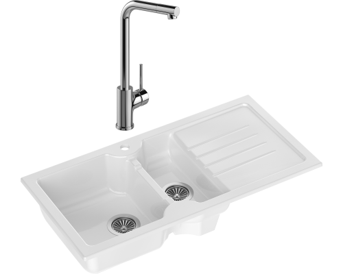 Комплект Мойка кухонная Domaci Сиена 54100-101 белый глянец + Смеситель Ливорно WFD05002K