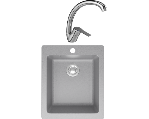 Комплект Мойка кухонная Domaci Болонья М-08-006 светло-серая + Смеситель Равенна D45-002cr