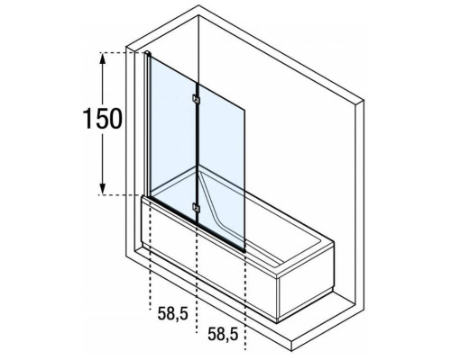 Novellini Young Шторка на ванну 120х151,6см., правая DX, стекло прозрачное, цвет: черный матовый. Y21BSV120D-1H