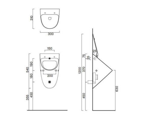 Catalano Comfort Писсуар 54x30см., с отв. для крышки, цвет: белый глянцевый. 0932541001,  0954010000,  0954500000,  9056120000