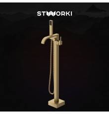 Напольный смеситель для ванны с душем STWORKI Эстерсунд S31080GM, С ВНУТРЕННЕЙ ЧАСТЬЮ, матовое золото