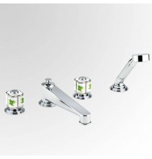 THG CAPUCINE VERT DECOR PLATINE Смеситель на борт ванны, на 4 отверстия, с ручным душем, декор платина/зеленый, цвет: хром. A7E-A02-112BSG