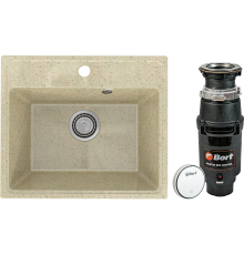 Комплект Мойка кухонная Practik PR-M 490-002 слоновая кость + Измельчитель Bort Master Eco Control