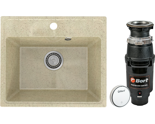 Комплект Мойка кухонная Practik PR-M 490-002 слоновая кость + Измельчитель Bort Master Eco Control