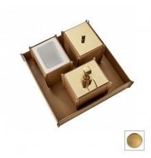 3SC Meridien Набор настольный 26.5х16.5х26.5см (лоток, дозатор, контейнер, стакан из белого композита и гладкой кожи), цвет: Invecchiato/золото сатин пол.. MER97AINGDS