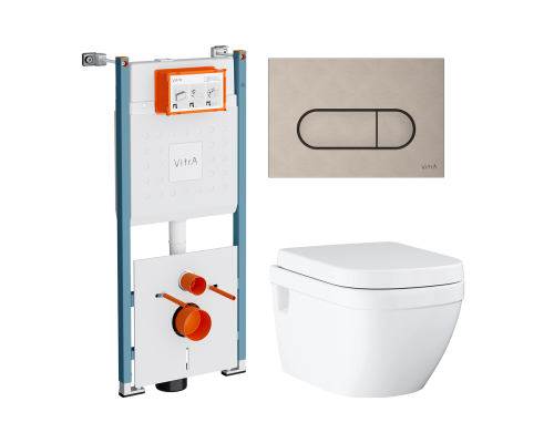 Комплект Унитаз подвесной Grohe Euro Ceramic 39703000 безободковый + Инсталляция VitrA V-Fix Core 732-5800-01PV + Кнопка Root Round 740-2295 никель