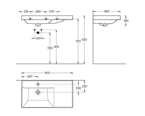 Kerama Marazzi Cubo Раковина 90.5х48.5х35см., подвесная, мебельная, левая, 1 отв., с переливом, цвет: белый глянцевый. CU.wb.90Lh Kerama Marazzi Cubo Раковина 90.5х48.5х35см., подвесная, мебельная, левая, 1 отв., с переливом, цвет: белый глянцевый. CU.wb.90Lh