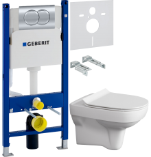 Комплект Унитаз подвесной Cersanit City Clean On DPL EO slim + Инсталляция Geberit Duofix Delta 458.149.21.1 с кнопкой смыва, хром + Шумоизоляция 156.050.00.1