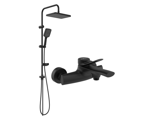 Душевой комплект Смеситель STWORKI Ларвик S24100BK матовый черный + Стойка Вестерос S26180BK