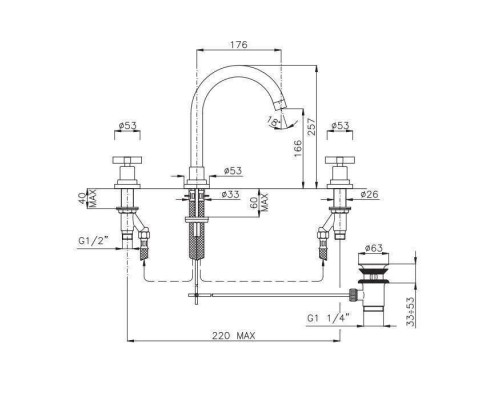 Nicolazzi Mac Kinley 05 Смеситель для раковины на 3 отверстия, излив: 176мм, цвет: хром. 2208CR29 Nicolazzi Mac Kinley 05 Смеситель для раковины на 3 отверстия, излив: 176мм, цвет: хром. 2208CR29